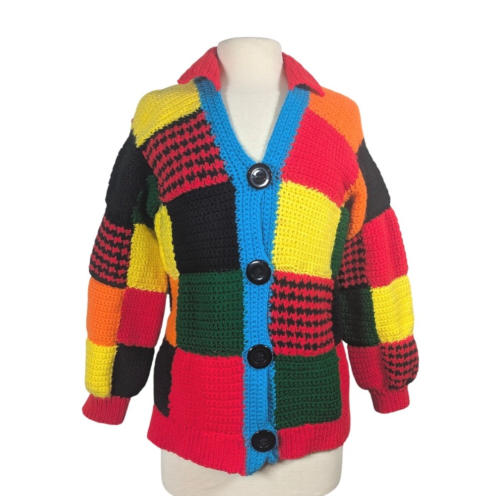 Colorful Crochet Patchwork Cardigan Handmade Retro Sweater Harry Styles‎
